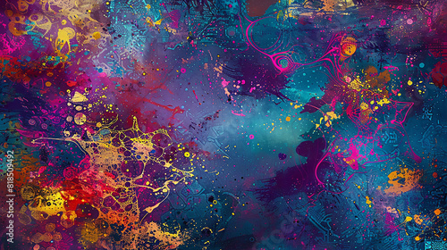 A canvas with a rich texture and vibrant paint splashes  with intricate fractal patterns that evoke a feeling of imagination and creativity on a rich texture background.