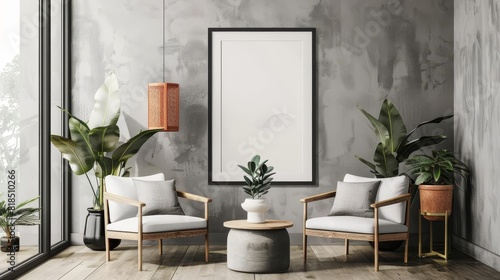 stylish poster frame mockup in contemporary interior setting photorealistic room rendering 3d illustration