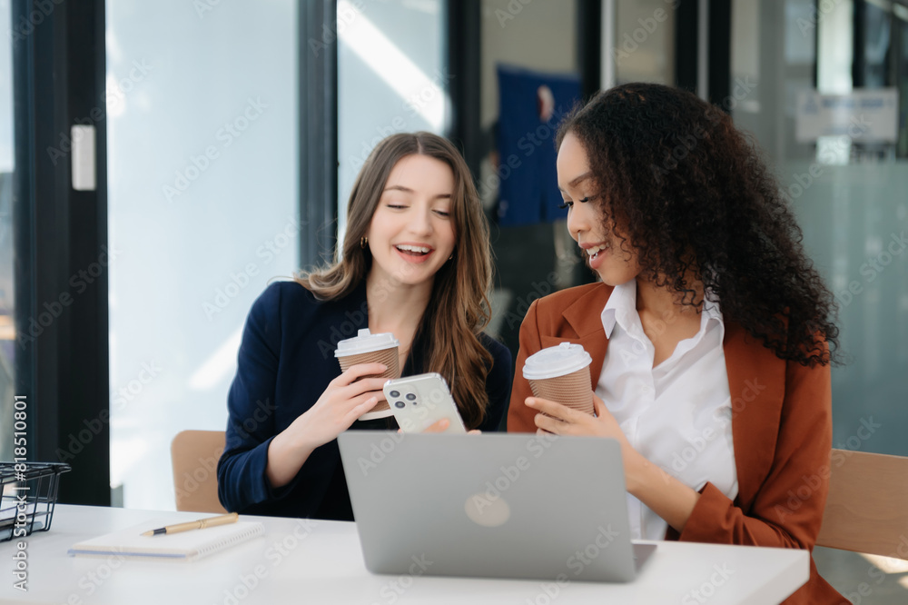 Business colleague business presents and explains and using laptop and tablet. Teamwork, financial marketing team, Business colleague business presents and explains and using laptop and tablet. Teamwork, financial marketing team,