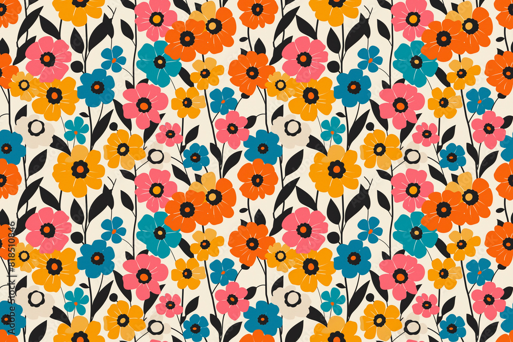Seamless pattern of colorful flowers on cream background Seamless pattern of colorful flowers on cream background