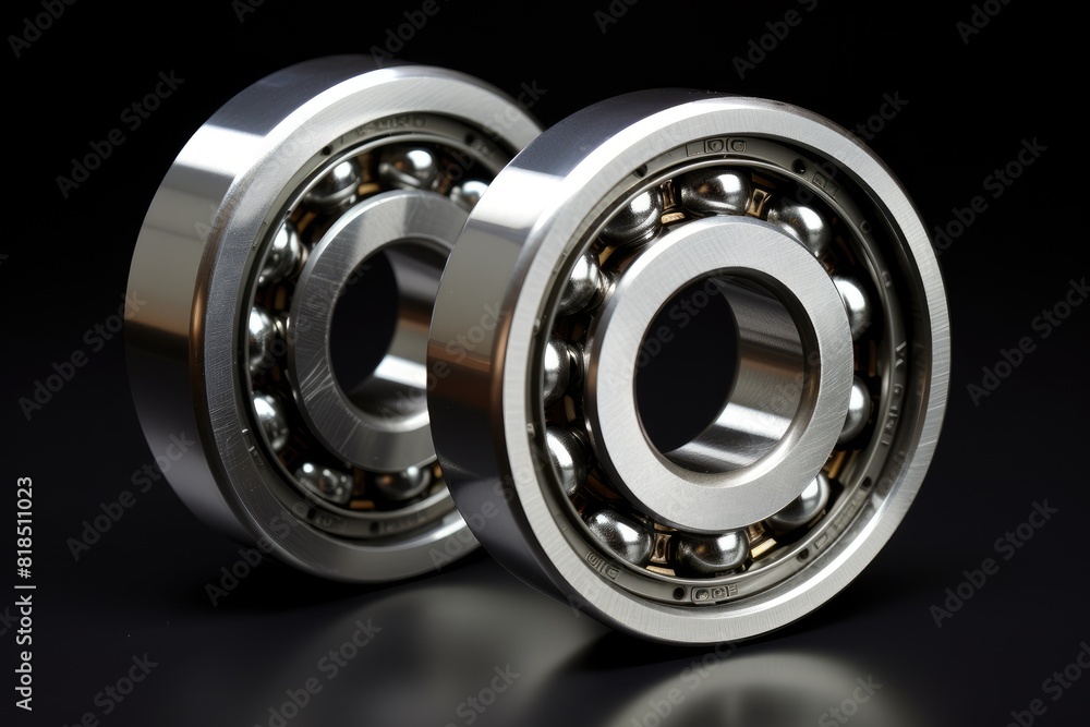 Precision ball bearings on a black surface Precision ball bearings on a black surface