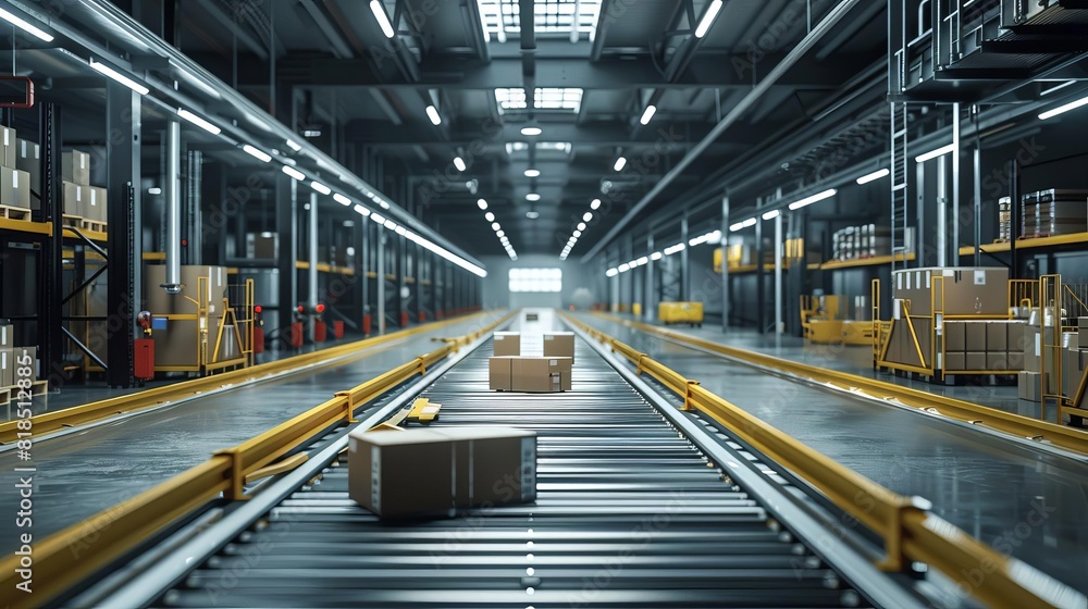 Tech-driven logistics center in action during the holiday rush, optimizing package flow with automation Tech-driven logistics center in action during the holiday rush, optimizing package flow with automation
