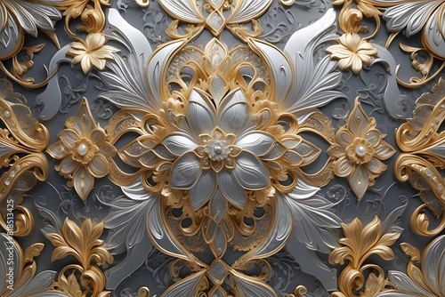 Royal luxury wallpaper background interior design, modern silver and golden interior design, luxurious design of a king palace, photo realistic background