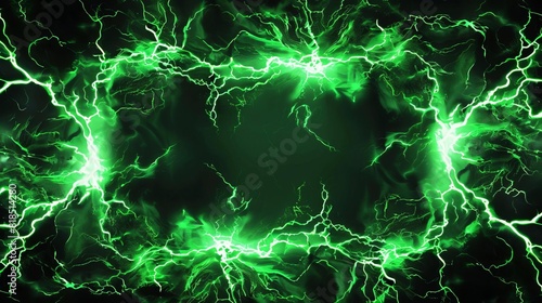 electric green lightning bolts framing glowing plasma portal isolated on black background