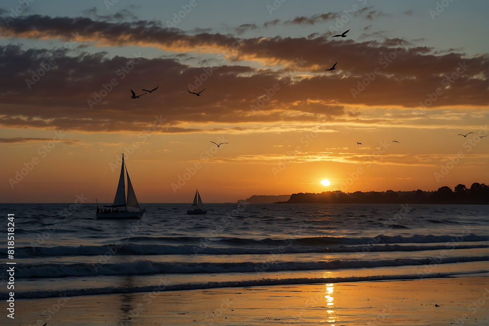 Fototapeta premium Twilight Serenity: Coastal Tranquility at Sunset