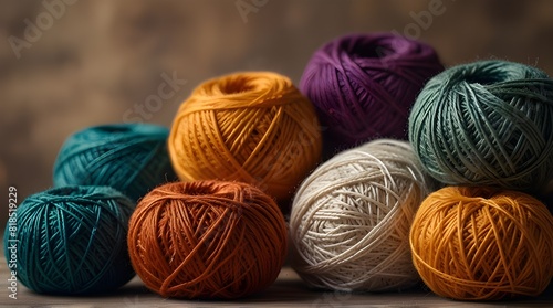 Craft hobby background with yarn in natural colors Rec.generative.ai