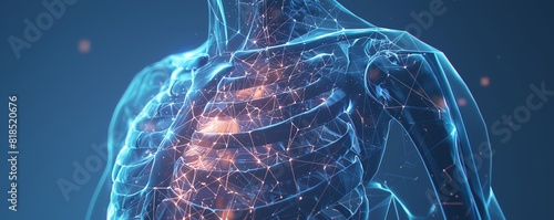 An illustration of the human rib cage with a glowing network of connections. photo