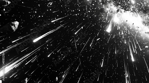 Fluid manga meteor shower, stylized geometric streaks , hyper detailed photo