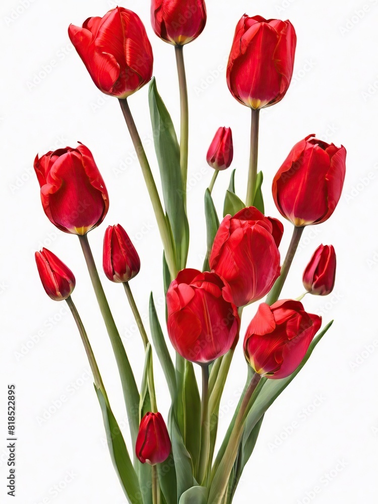 Beautiful red tulips, white background, closeup Beautiful red tulips, white background, closeup