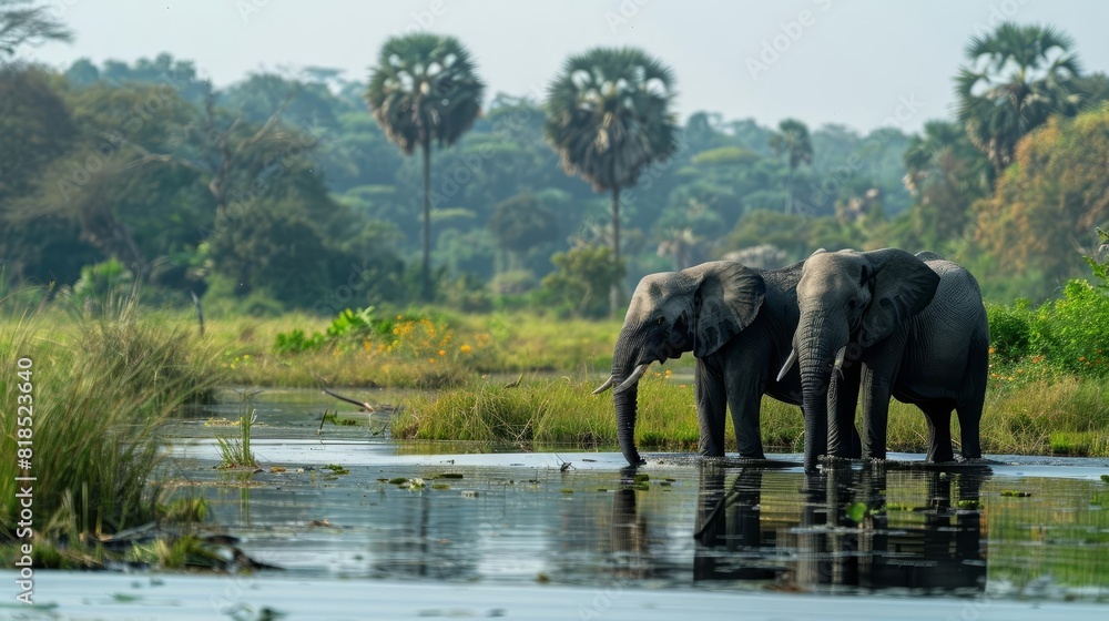 Fototapeta premium Wildlife tourism showcasing ethical interactions with nature and wildlife conservation efforts