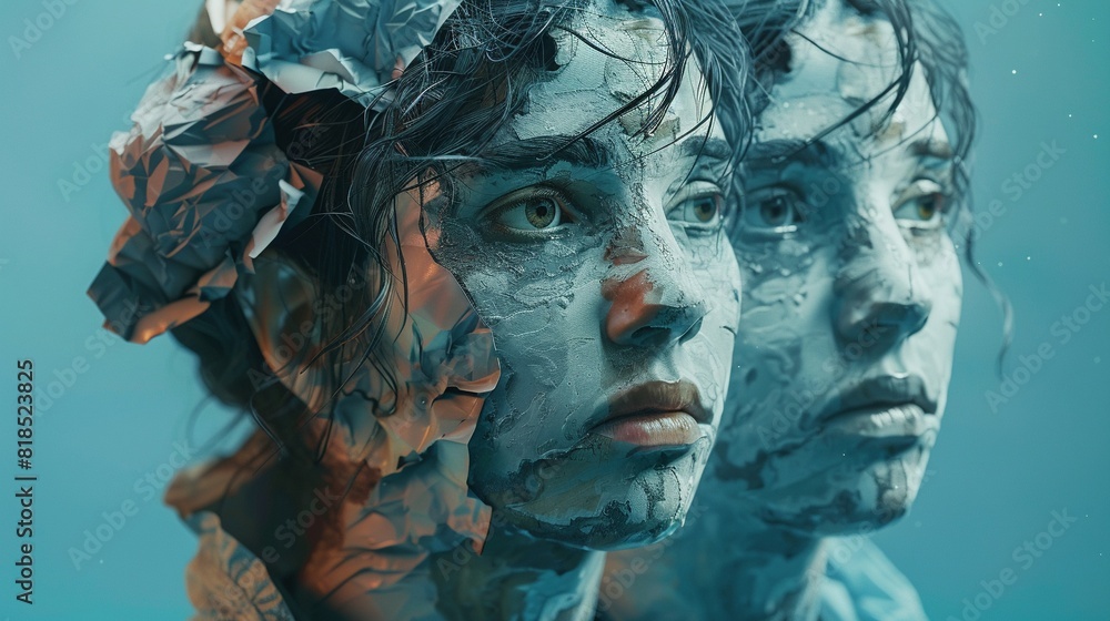 Persona fragments, candid character vignettes, composite portrait , 3D render Persona fragments, candid character vignettes, composite portrait , 3D render