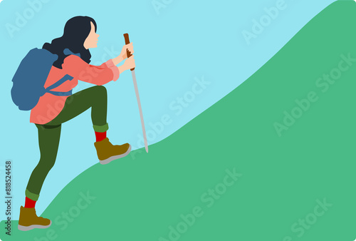 登山する女性のイラスト