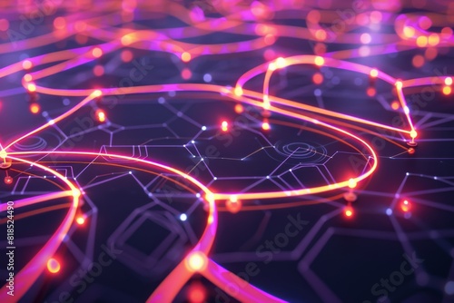 A conceptual representation of data flow with glowing lines and nodes