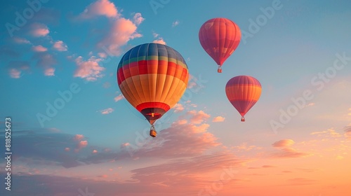 colorful hot air balloons at sunrise  clear sky   vibrant color