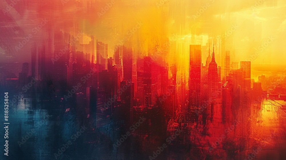 Fototapeta premium golden hour over skyscrapers, vivid colors , vibrant color