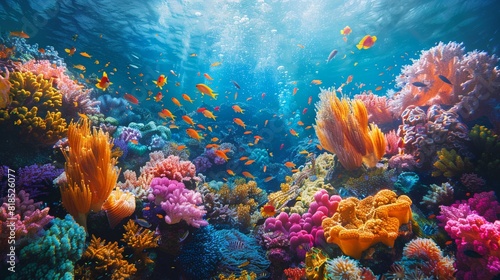 underwater coral reef, marine life, colorful biodiversity , hyper detailed