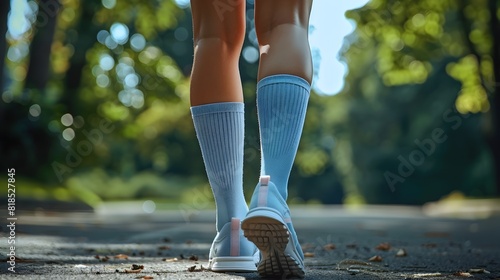 Athletic Socks and Sneakers on Woman's Feet Outdoors in Nature photo