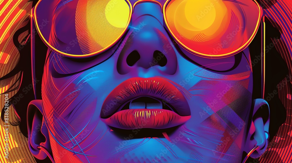 Magazine issue cover with futuristic elements, pop art style, bold colors