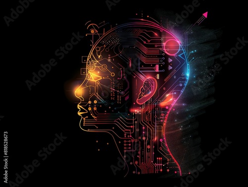 Cybernetic AI Human Head. Generative AI.