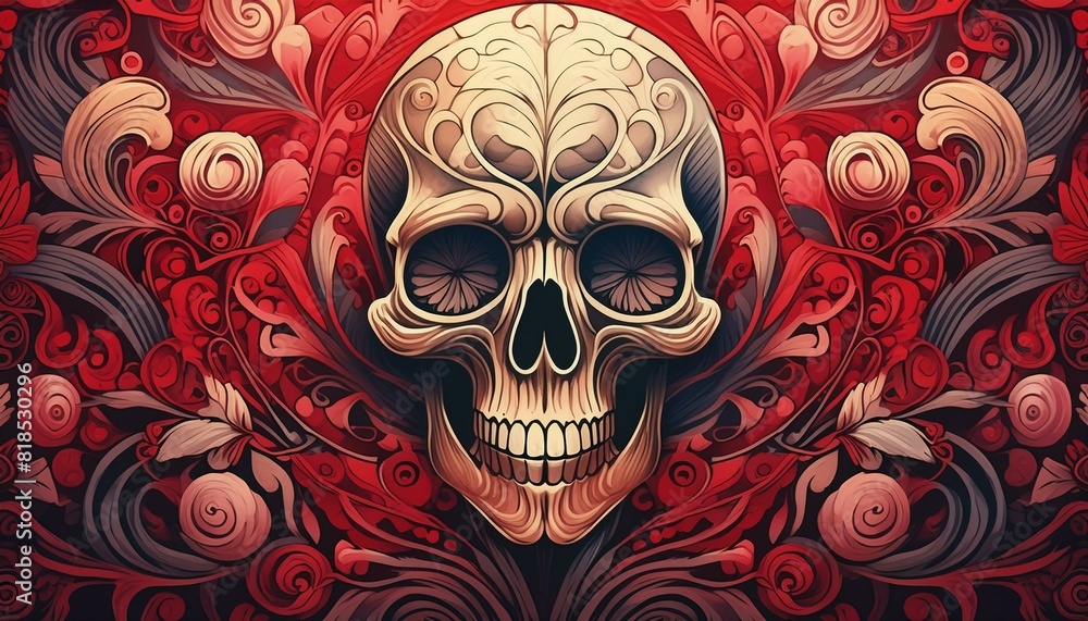 model of a human skull on a red background model of a human skull on a red background