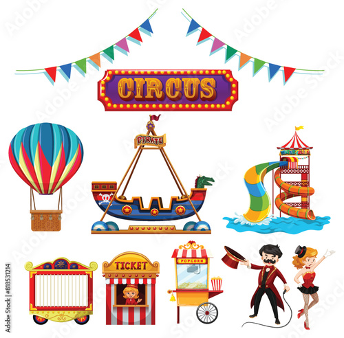 Vector illustration of circus elements and attractions