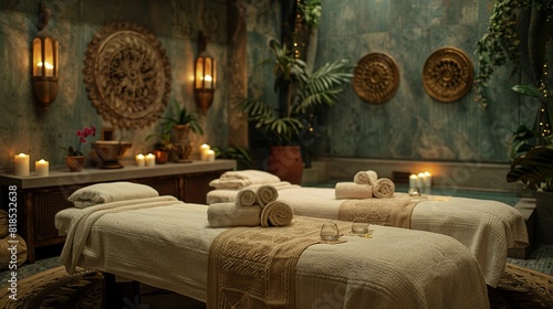 Luxury spa offering skinrejuvenating coffee, tranquil setting, plush robes , DALL-E 2 photo