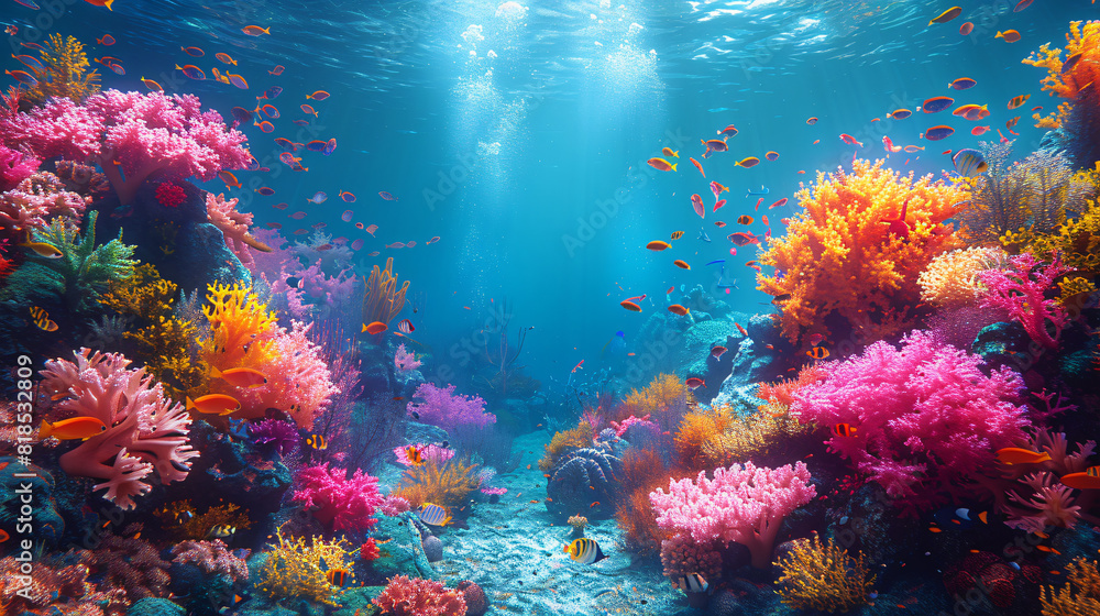 Fishes in a colorful coral reef. Underwater scene