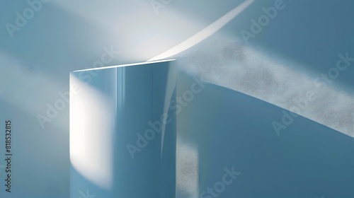 Luminous Metallic Pillar Reflection Casts Elegant Geometric Form in Serene Minimalist Atmosphere