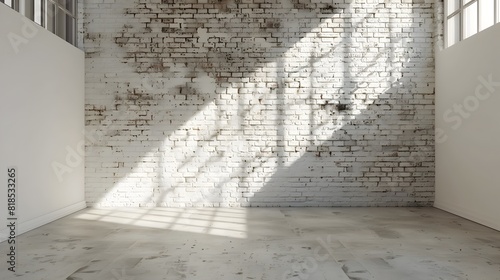 Beige Brick Wall in Minimalist White Studio with Graffiti Art