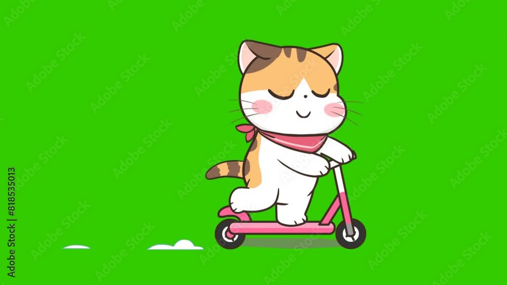 Animated Cat on Scooter - Green Screen Animated Cat on Scooter - Green Screen