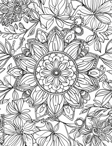 Spring Serenity Mandalas  Relaxing Coloring Pages for Adults - Intricate Patterns to Color - Vertical composition - Line Art