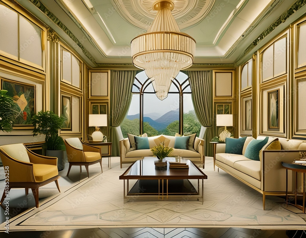 3d render of luxury home interior, living room.