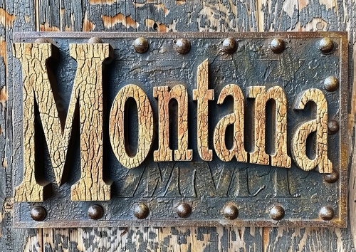 Rustic Montana Sign on Weathered Wooden Background with Bold Vintage Typography and Western Design Elements