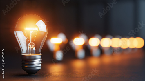 An illuminated or glowing lightbulb on a dark background with data and information analysis. The bulb represents new ideas, innovation, creativity, understanding, knowledge, and inspiration.