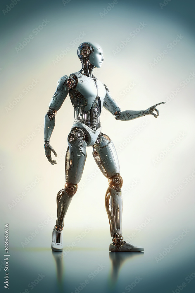 Android robot, pose 5. Robot in profile with outstretched hand