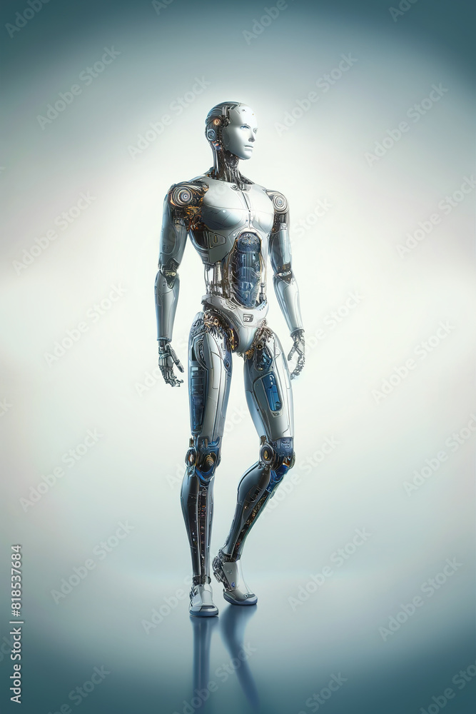 Android robot, pose 6. Robot stands straight from slightly curved Android robot, pose 6. Robot stands straight from slightly curved