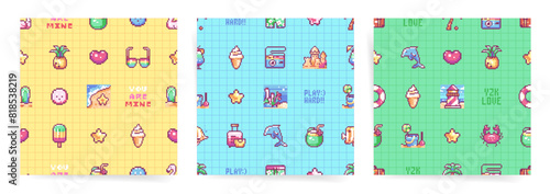 Pixel Art Summer Pattern Pack: Cute 8 bit Y2K Gaming Beach Backgrounds