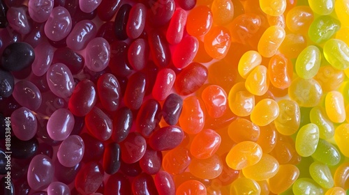 A bunch of colorful jelly beans are spread out in a rainbow pattern photo