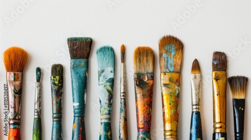 A row of paintbrushes with different colors and sizes photo