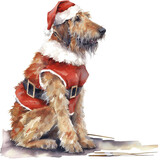 Beautiful Watercolor Illustration of an Irish Wolfhound Dressed as Santa Pup