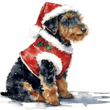 Whimsical Watercolor Illustration of Lakeland Terrier Santa Pup