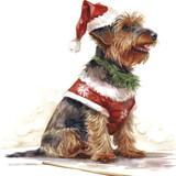 Whimsical Watercolor Illustration of Norwich Terrier Santa Pup