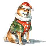 Whimsical Shiba Inu Santa Pup Watercolor Illustration Design