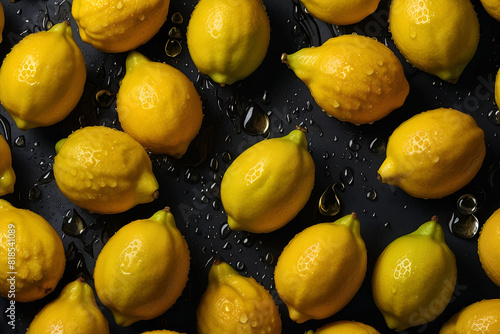 Realistic yellow lemons,water drops on lemons, lots of yellow lemons.