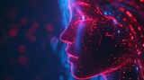 AI Human Profile with Red and Blue Lights. Generative AI.