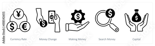 A set of 5 Banking icons as currency rate, money change, money making