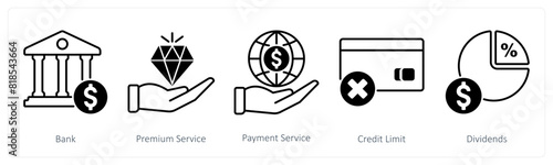 A set of 5 Banking icons as bank, premium service, payment service