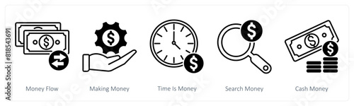 A set of 5 Banking icons as money flow, money making, time is money
