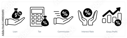 A set of 5 Banking icons as loan, tax, commission