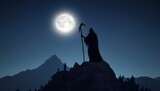 The grim reaper standing atop a mountain peak his upscaled_5